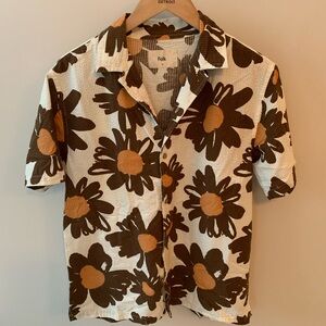 Folk Short-Sleeve Seersucker Floral Print Shirt